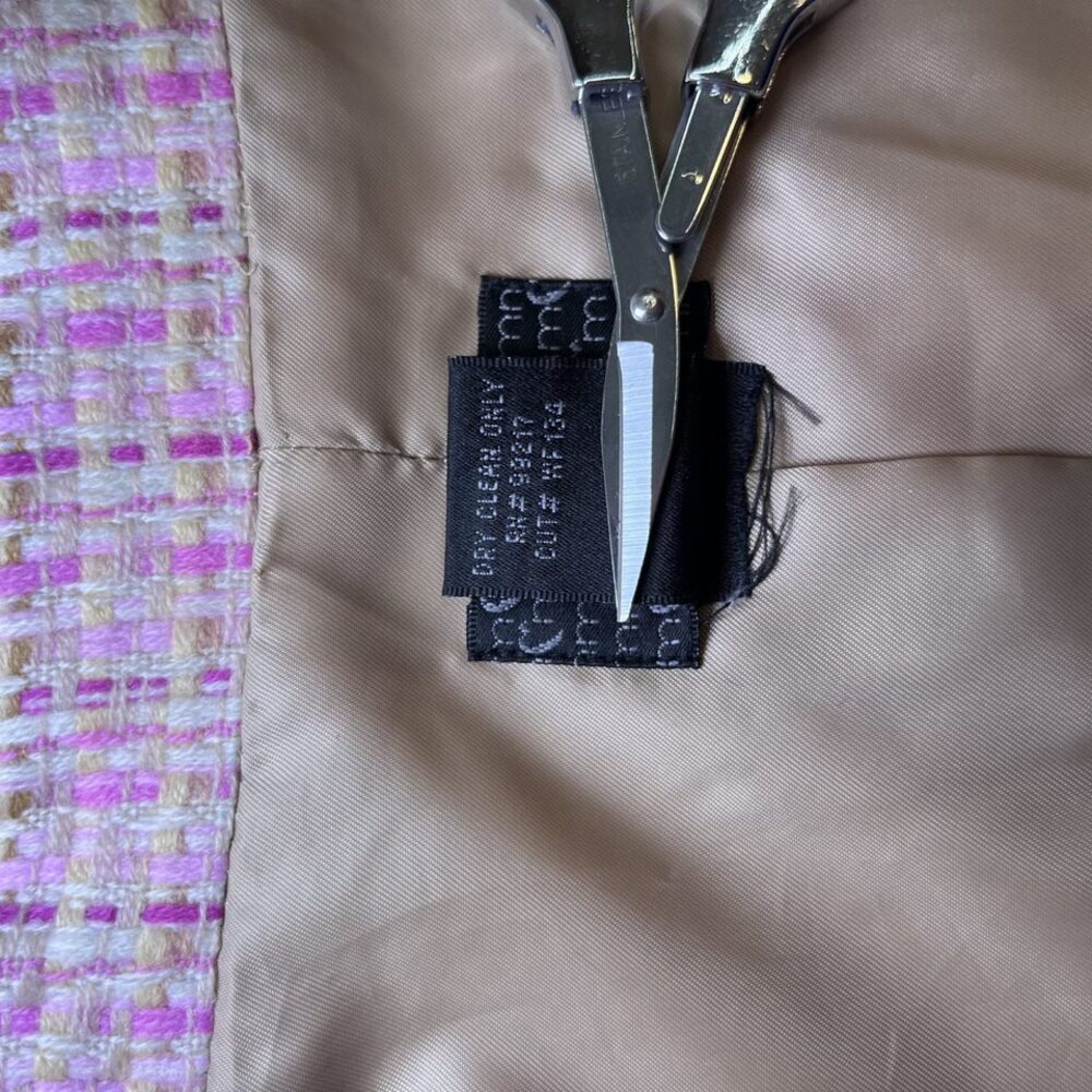 Moa Moa cropped fringe blazer jacket tweed pink tan cream women L - Picture 8 of 14